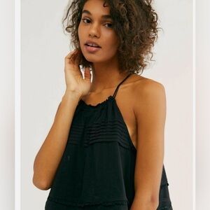 Free People Black Fringe Tassel Layered  Onsie Tank - Boho One-Piece Top